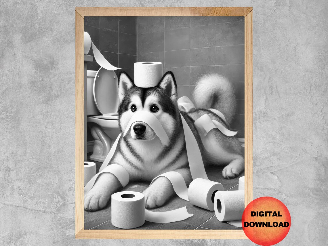 Alaskan Malamute Toilet Paper Bathroom Art Print