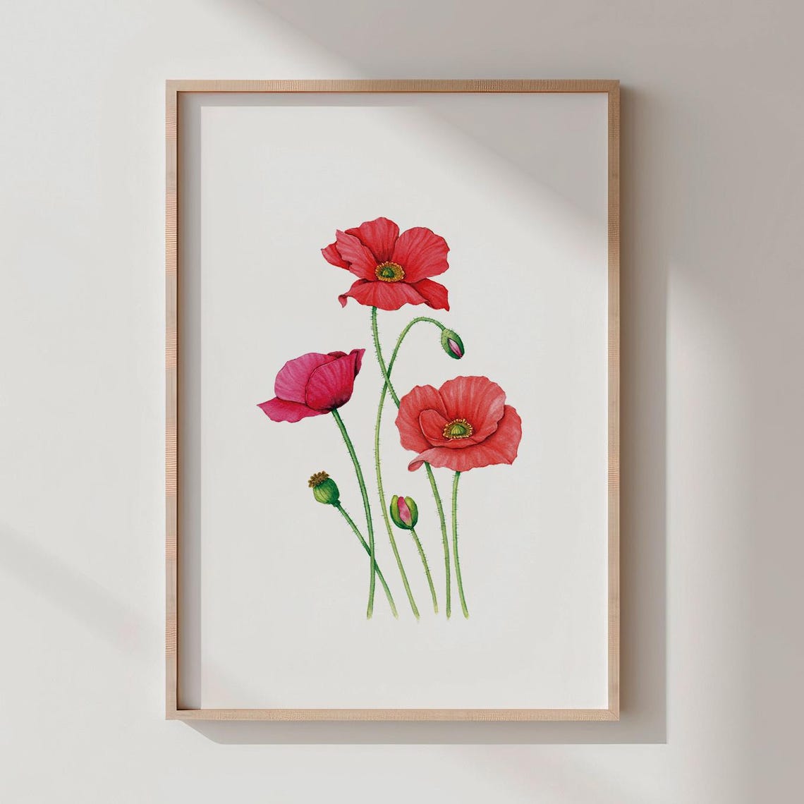 Red Poppy Watercolor Flower Print Delicate Botanical Wall Decor