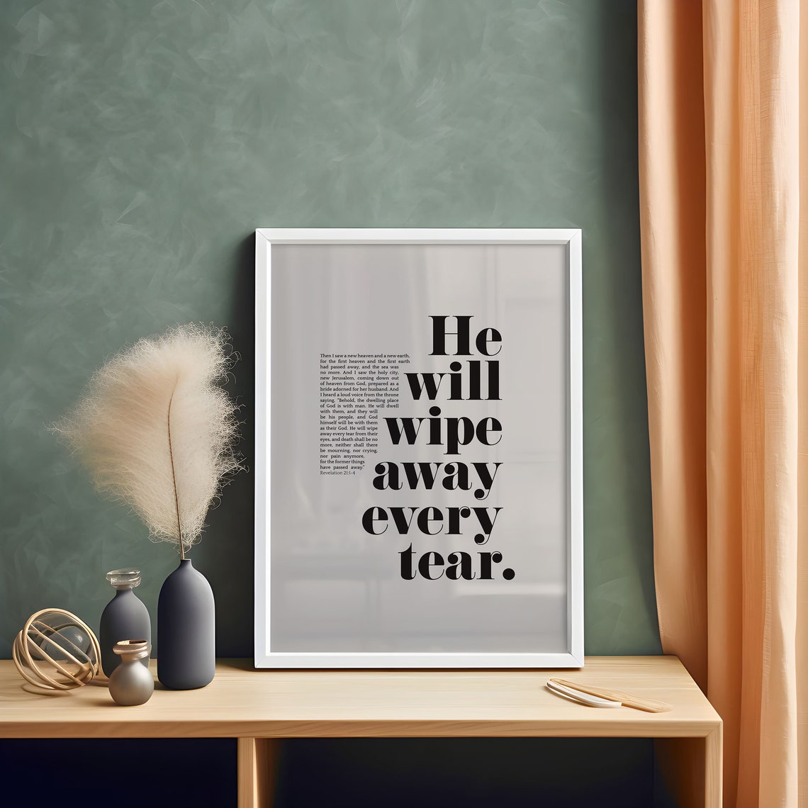 Revelation 21:4 He Will Wipe Away Every Tear Bible Verse Modern Poster - Image 5