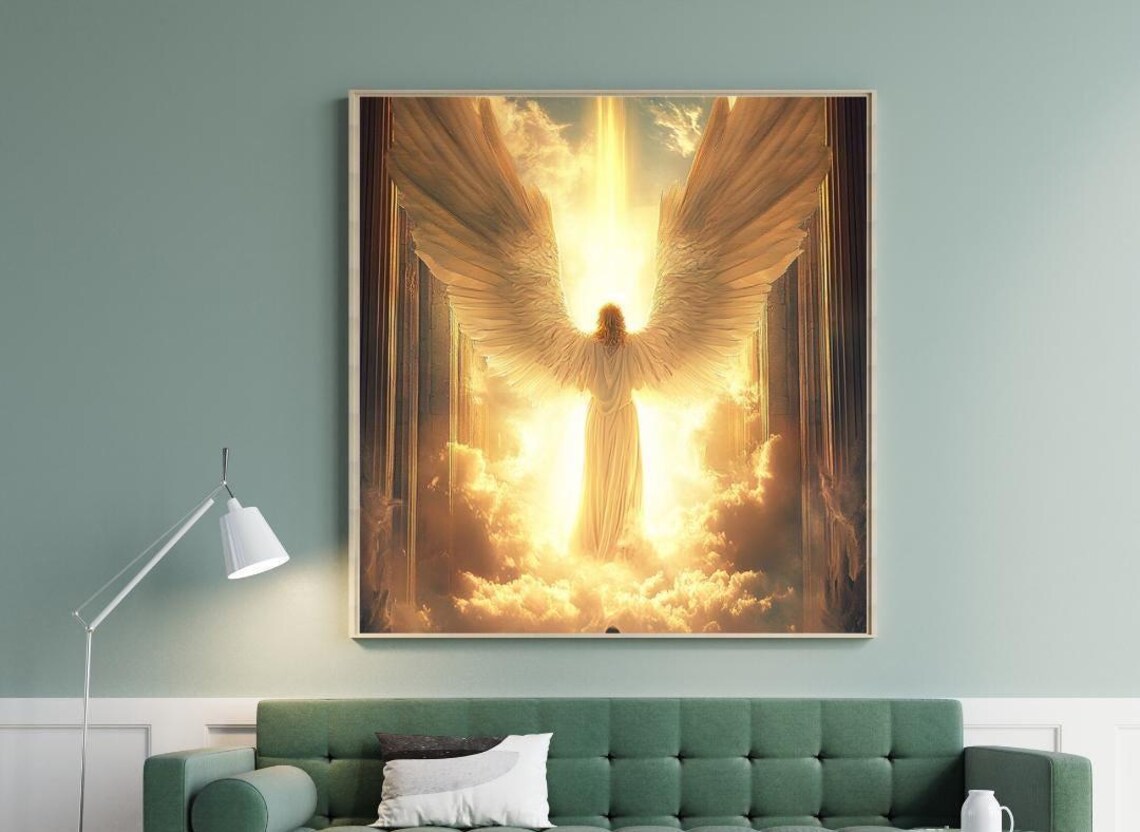 Radiant Angel With Golden Wings Before The Heavenly Gate Poster