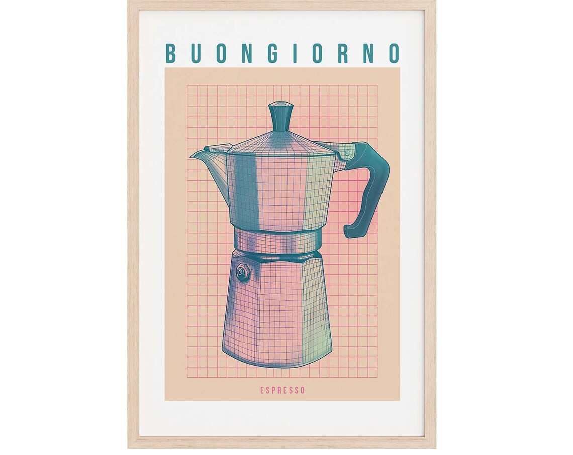 Buongiorno Espresso Moka Pot Retro Kitchen Coffee Bar Poster