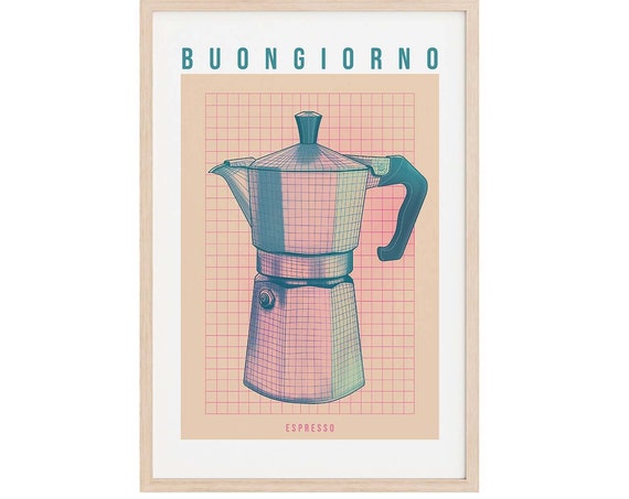 Modern Moka Espresso Poster Colorful Kitchen Wall Art Eclectic Coffee Art Unique Housewarming Gift