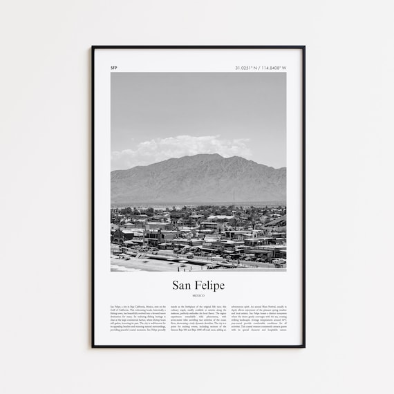 San Felipe Mexico Coastal Town Black and White Beach Photo Poster