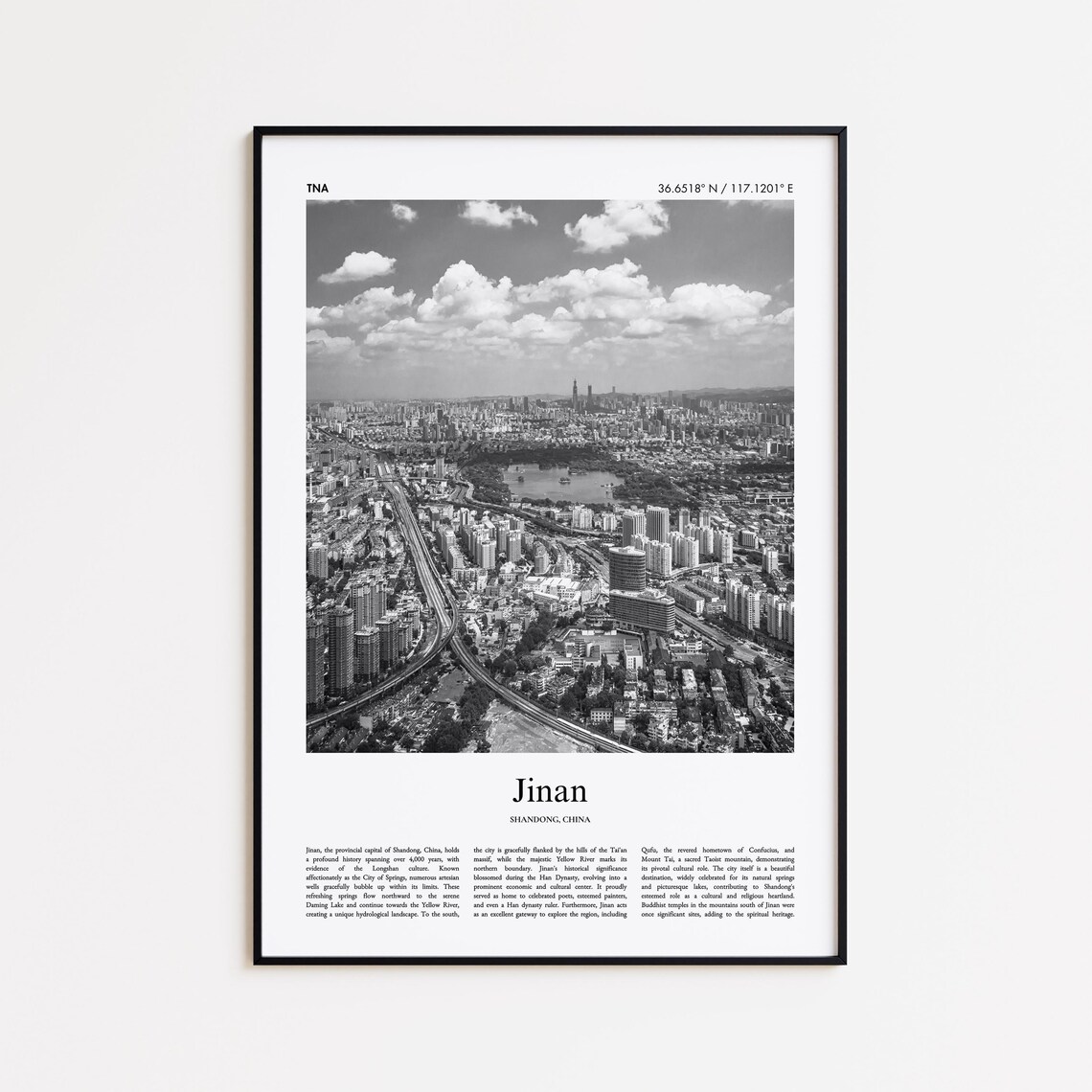 Jinan China Black And White Aerial Cityscape Travel Photography Poster