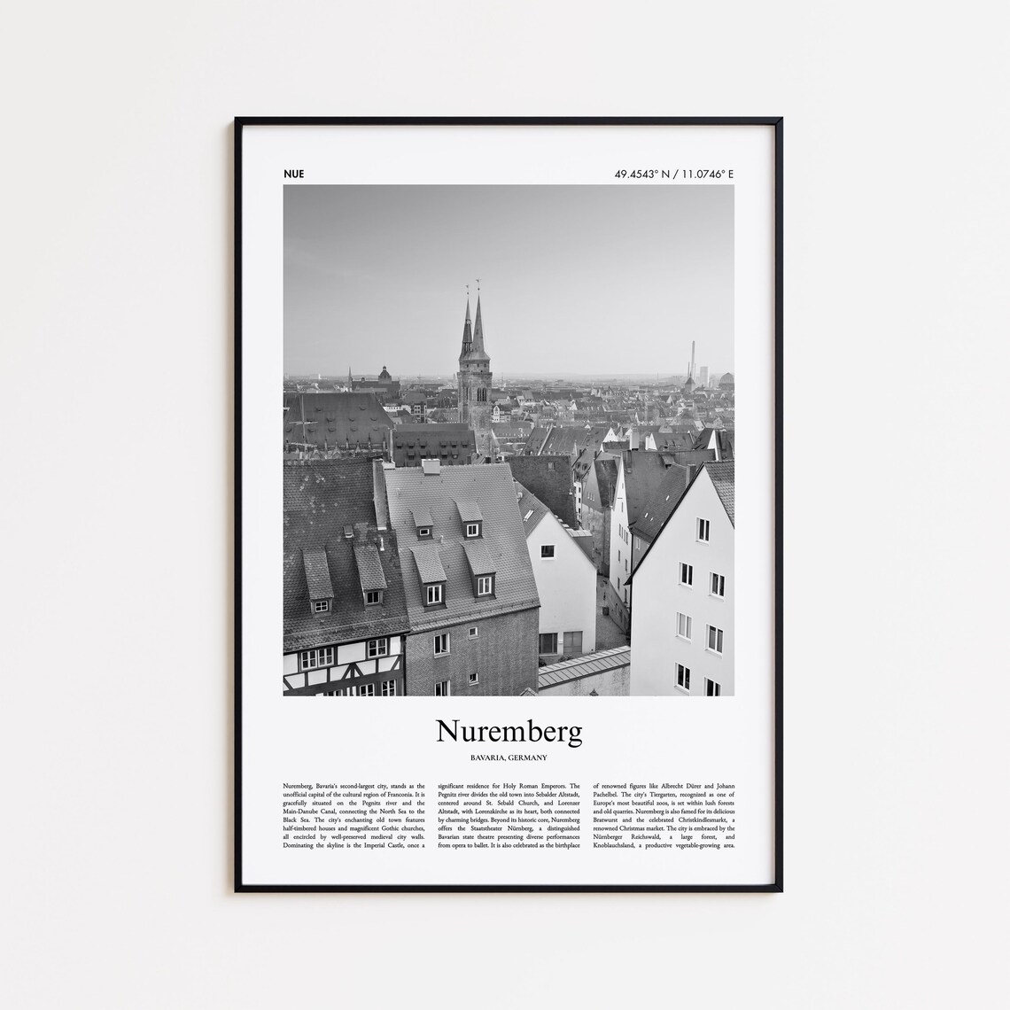 Nuremberg Germany Old Town Church Spires Black White Photo Poster