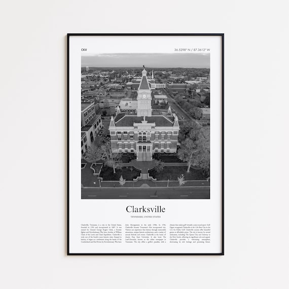 Clarksville Tennessee Aerial Black And White Photo Travel Poster