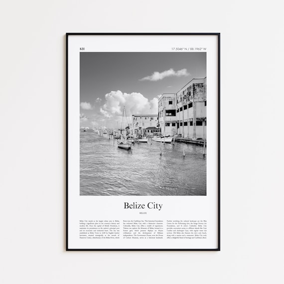 Belize City Harbor Boats Waterfront Black And White Photo Poster