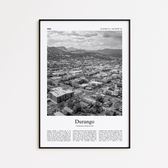 Durango Colorado Aerial Townscape Black and White Photo Poster