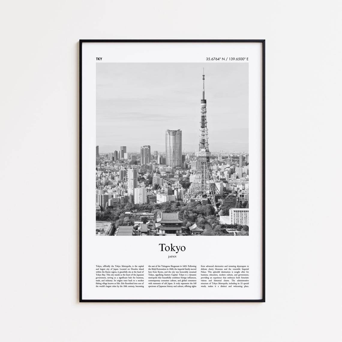 Tokyo Tower Black And White Skyline Photography Poster Japan