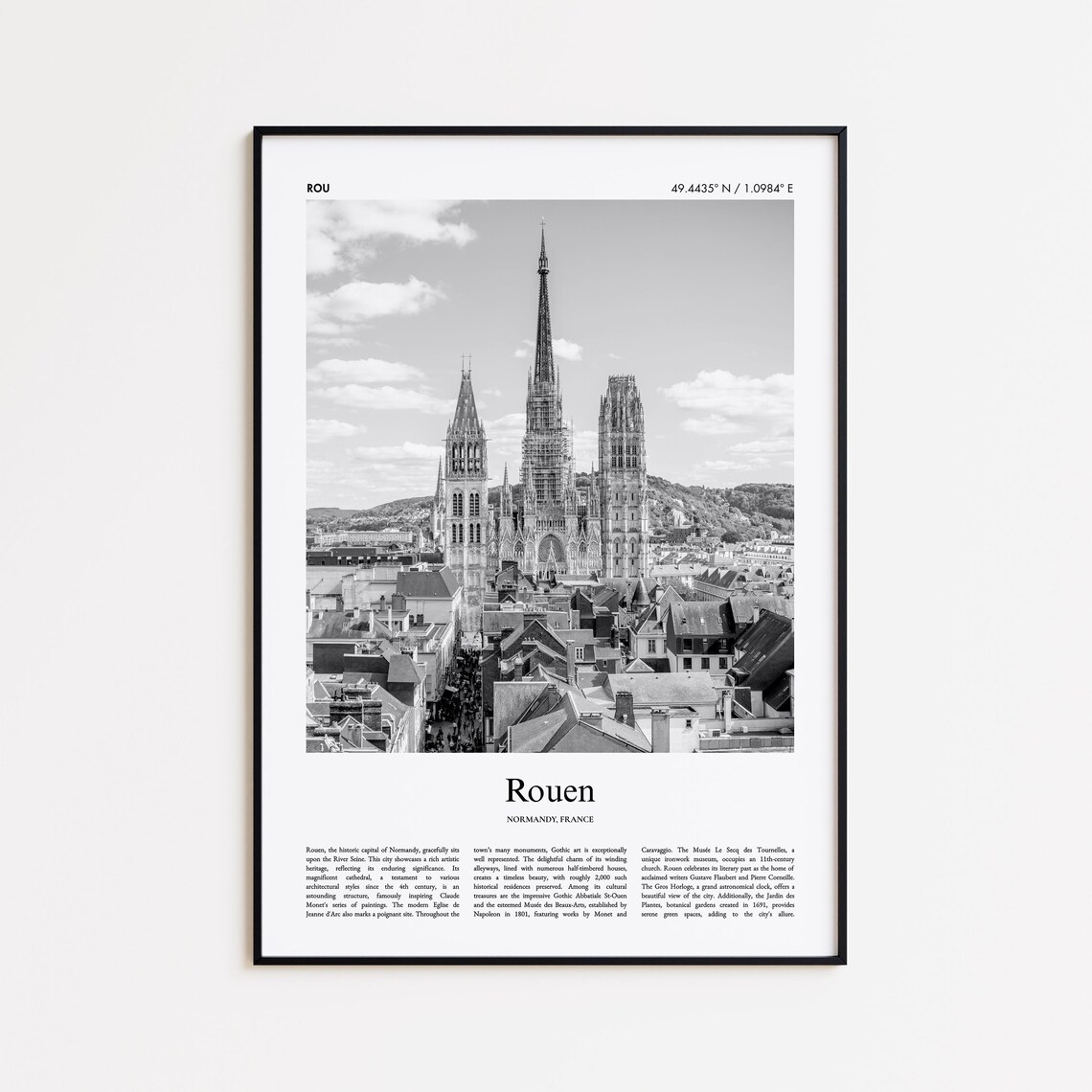 Rouen France Black And White Gothic Cathedral Spires Photo Poster