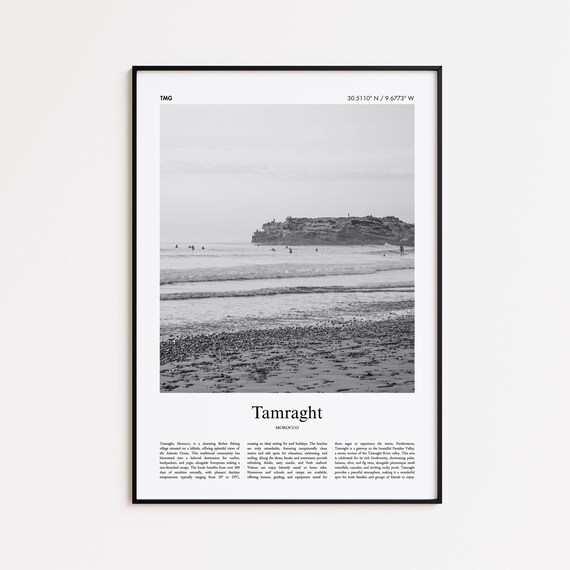Tamraght Morocco Surf Beach Black And White Travel Photo Poster