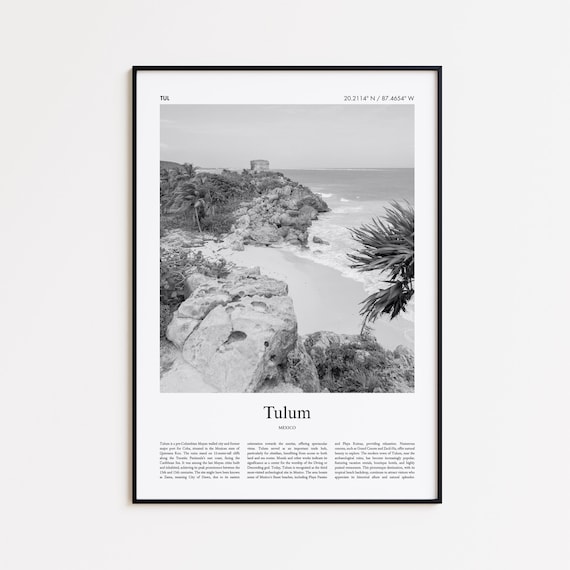 Tulum Mayan Ruins Cliffside Black and White Caribbean Photo Poster