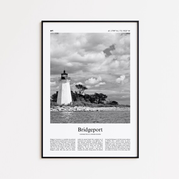 Bridgeport Connecticut Lighthouse Black and White Travel Poster