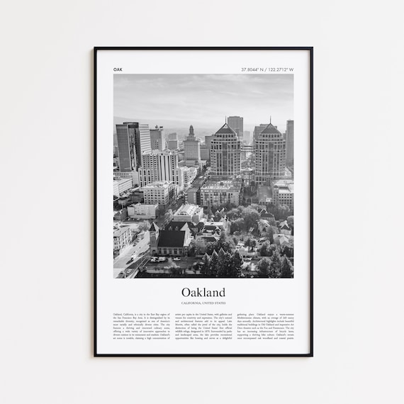 Oakland California Downtown Skyline Black And White Photo Poster