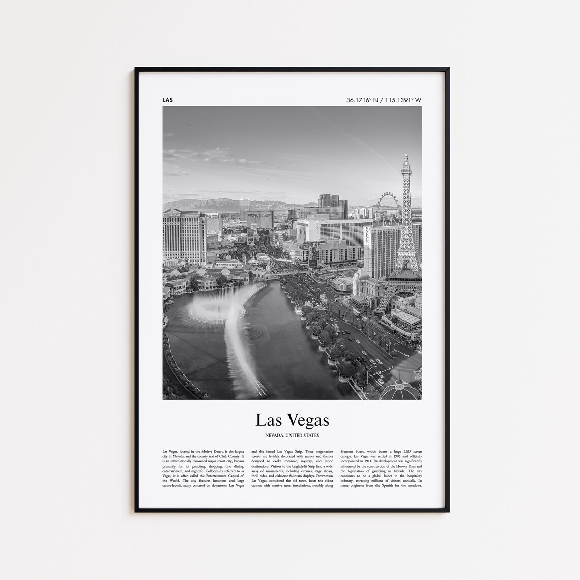 Las Vegas Nevada Black And White Strip Skyline Photography Poster
