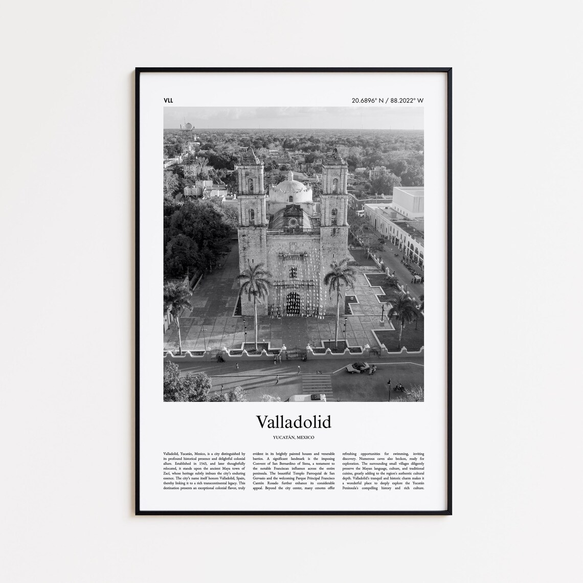 Valladolid Yucatan Cathedral Aerial Black And White Photo Poster