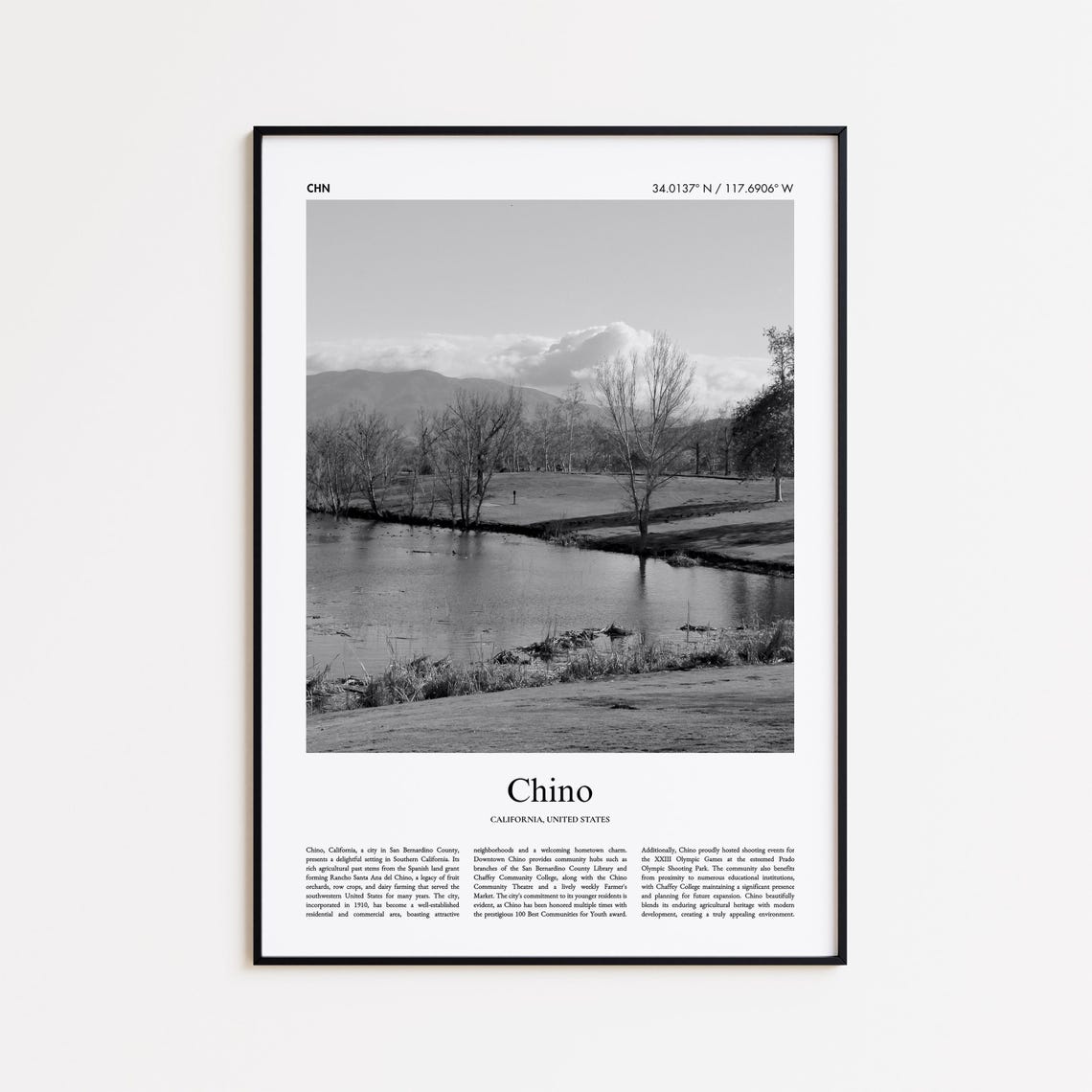 Chino California Black And White Lake Reflection Photo Poster