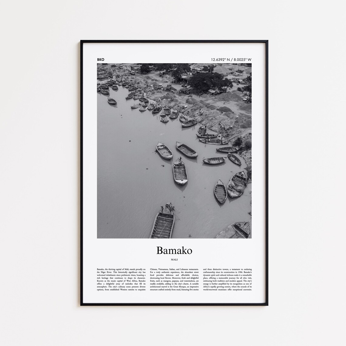 Bamako Mali Black And White Niger River Wooden Boats Photo Poster