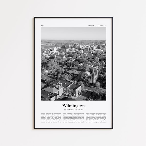 Wilmington North Carolina Aerial Black and White Travel Poster
