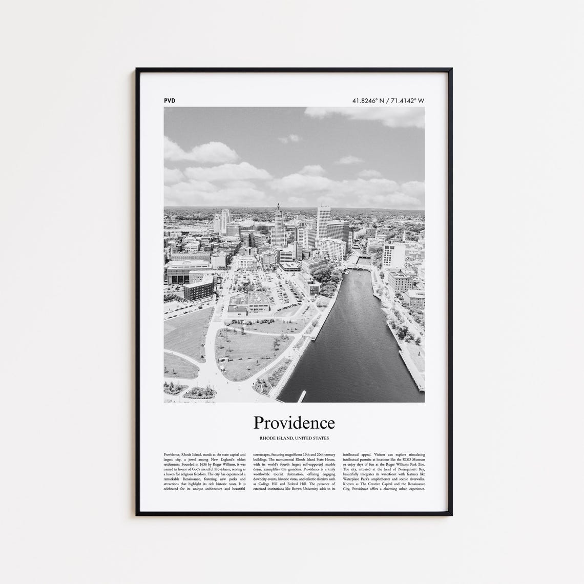 Providence Rhode Island Black And White Photo Poster With Coordinates