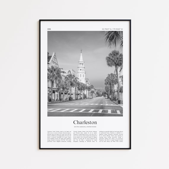 Charleston South Carolina Church Steeple Black and White Travel Poster