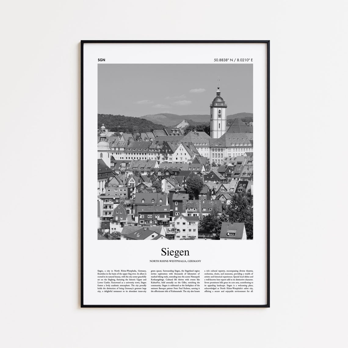 Siegen Germany Black And White Old Town Rooftops Photo Poster
