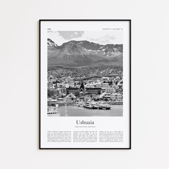 Ushuaia Argentina Black And White Harbor Mountain Photo Poster