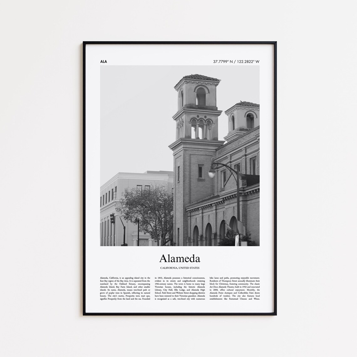 Alameda Black and White Travel Poster, USA