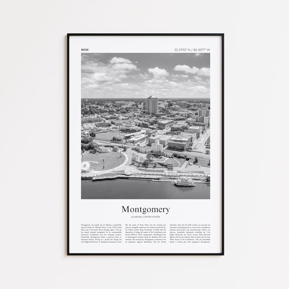 Montgomery Alabama Riverfront Aerial Black And White Travel Poster