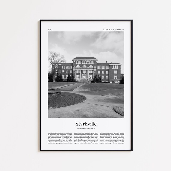 Starkville Mississippi Black and White University Hall Photo Poster