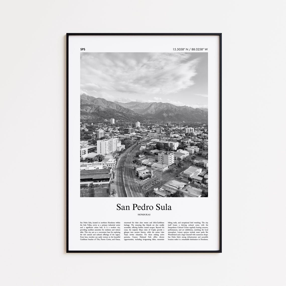 San Pedro Sula Honduras Black And White Cityscape Photo Poster