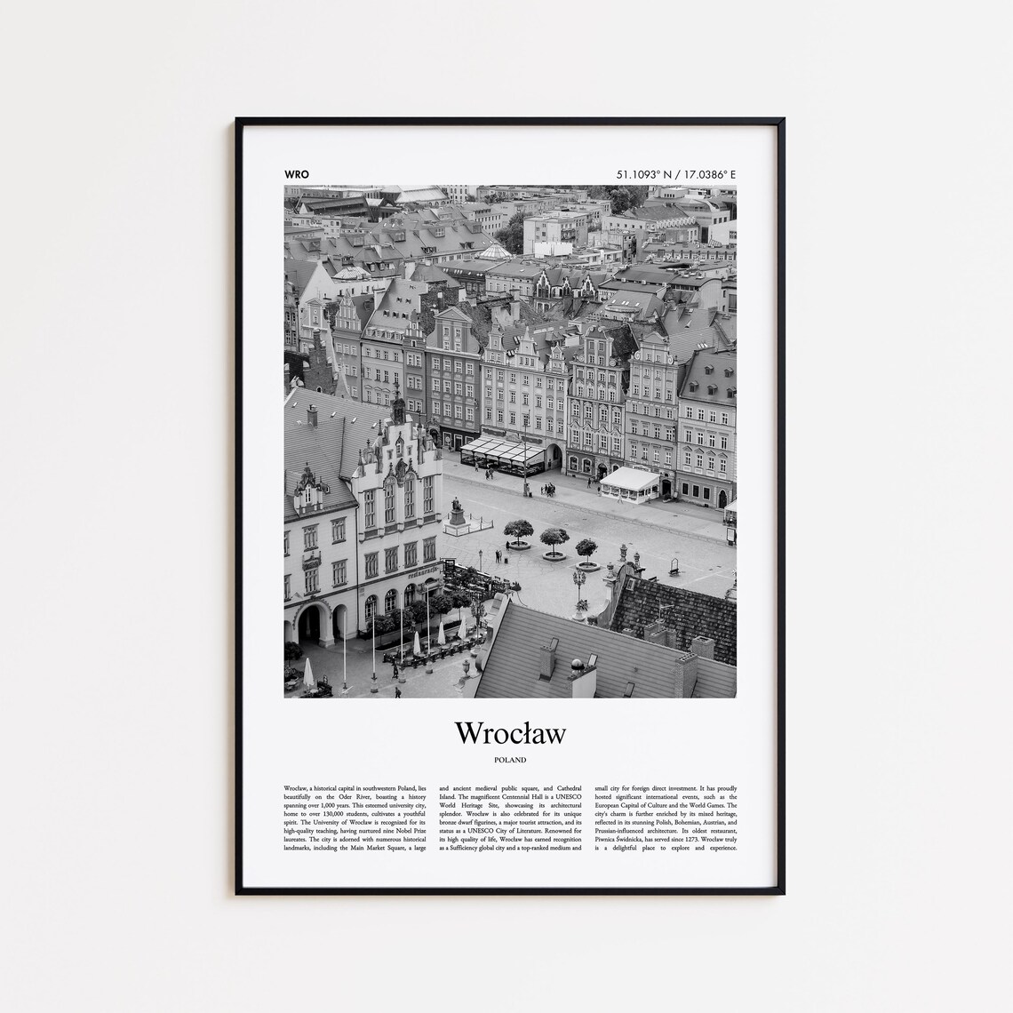 Wroclaw Market Square Historic Center Black White Photo Poster