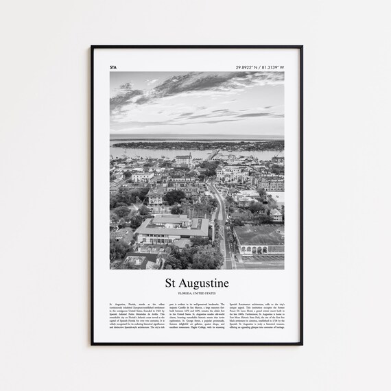 St Augustine Florida Aerial Cityscape Black and White Photo Poster
