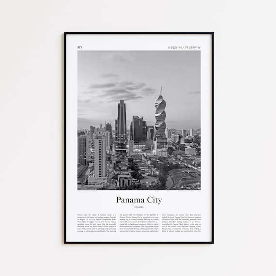Panama City Panama Black and White Skyline F&F Tower Travel Poster