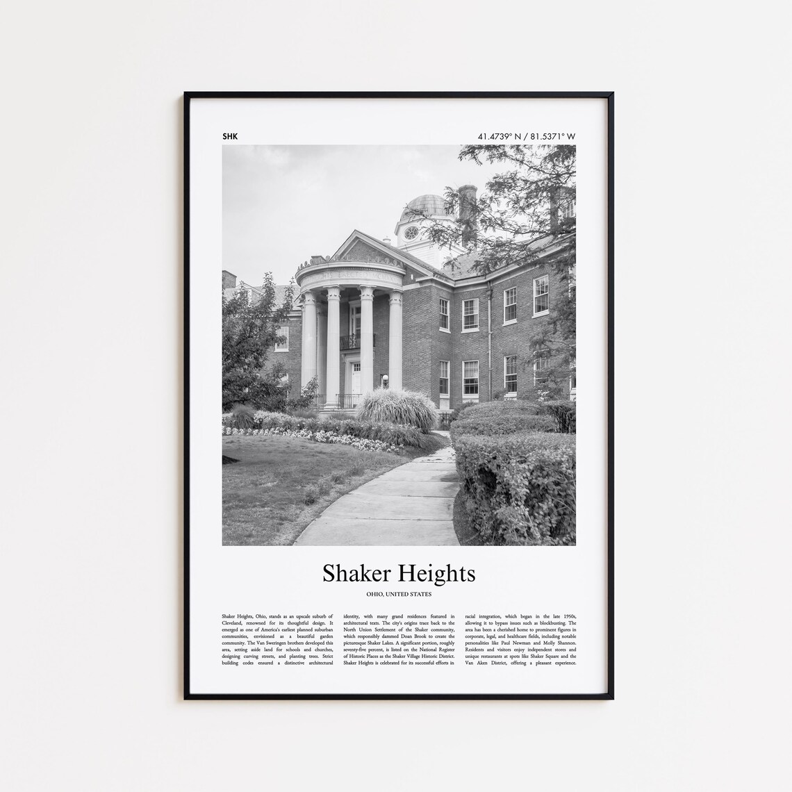 Shaker Heights Ohio Mansion Black And White Photo Travel Poster