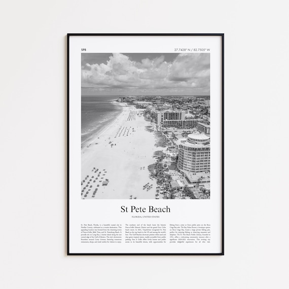 St Pete Beach Florida Black and White Aerial Beach Photo Poster