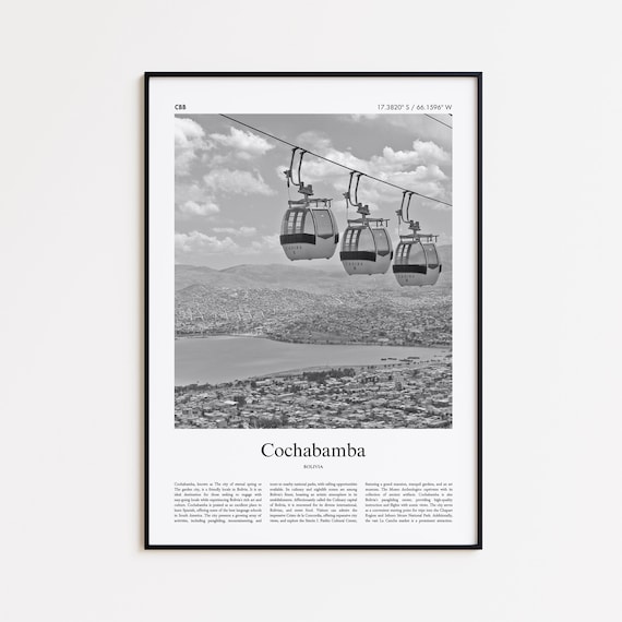 Cochabamba Bolivia Black and White Cable Car Valley Photo Poster