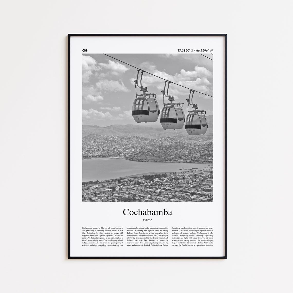 Cochabamba Bolivia Black and White Cable Car Valley Photo Poster