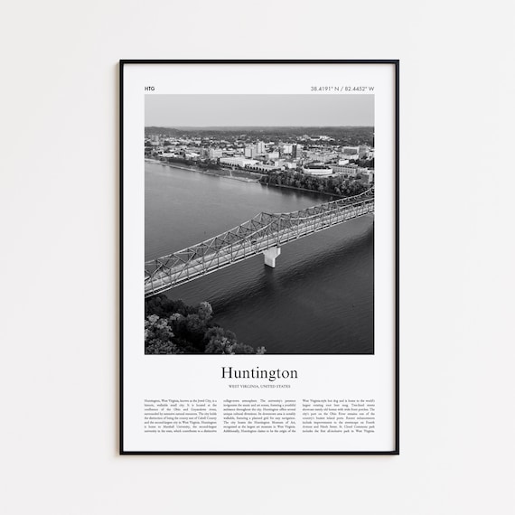 Huntington West Virginia Black And White Bridge River Photo Poster