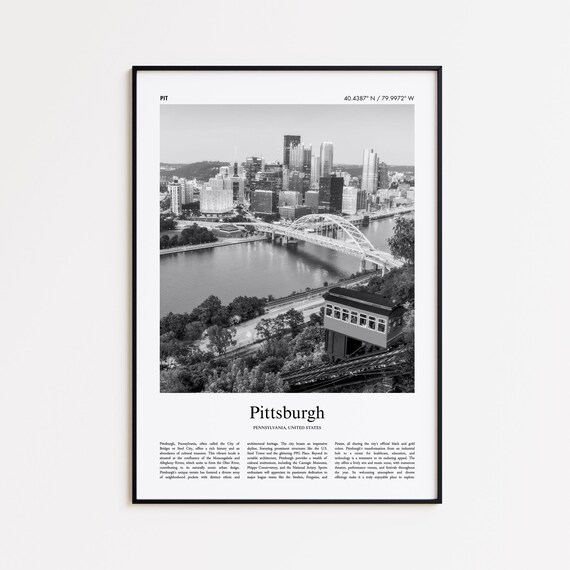Pittsburgh Pennsylvania Black and White Downtown Skyline Poster