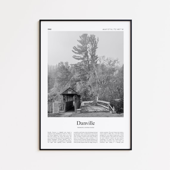 Danville Vermont Covered Bridge Black And White Travel Poster