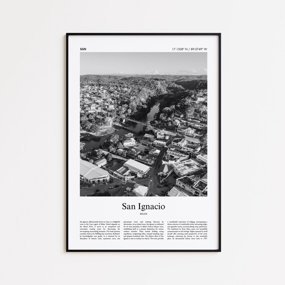 San Ignacio Black And White Print Photo Poster Travel Gift Belize Wall Art Minimal Home Decor