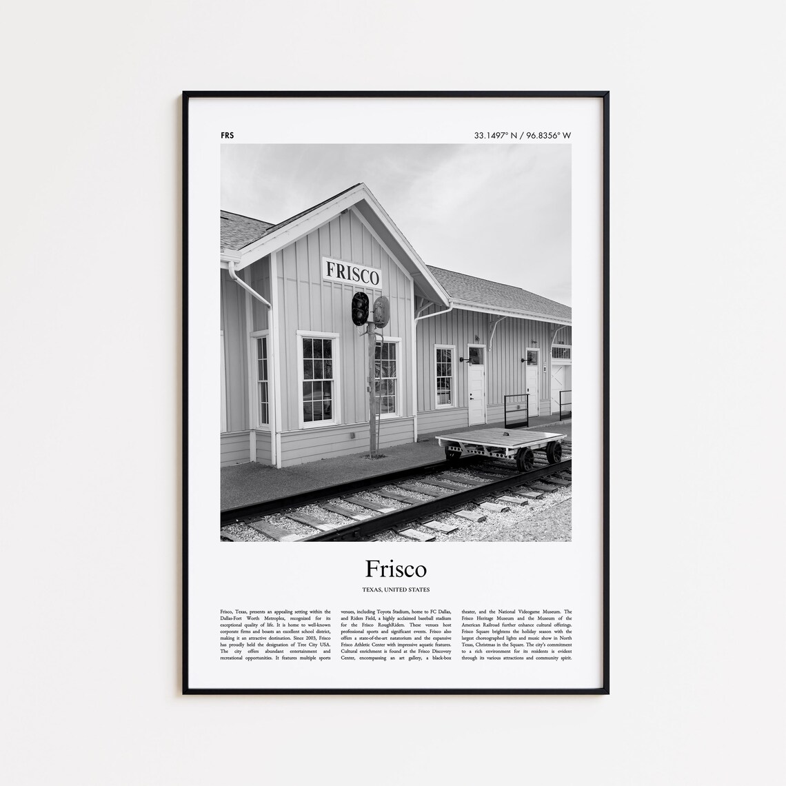 Frisco Black And White Travel Poster, Texas Print