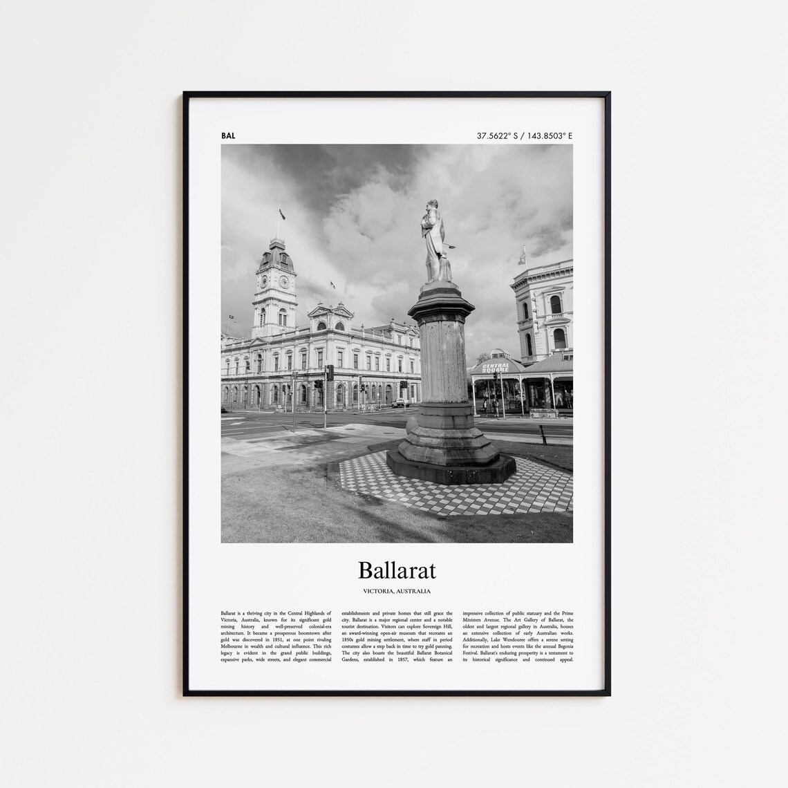 Ballarat Heritage Gold Town Black and White Photo Poster Victoria