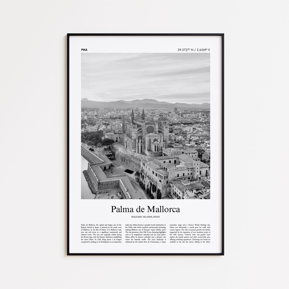 Palma de Mallorca La Seu Cathedral Black and White Photo Poster