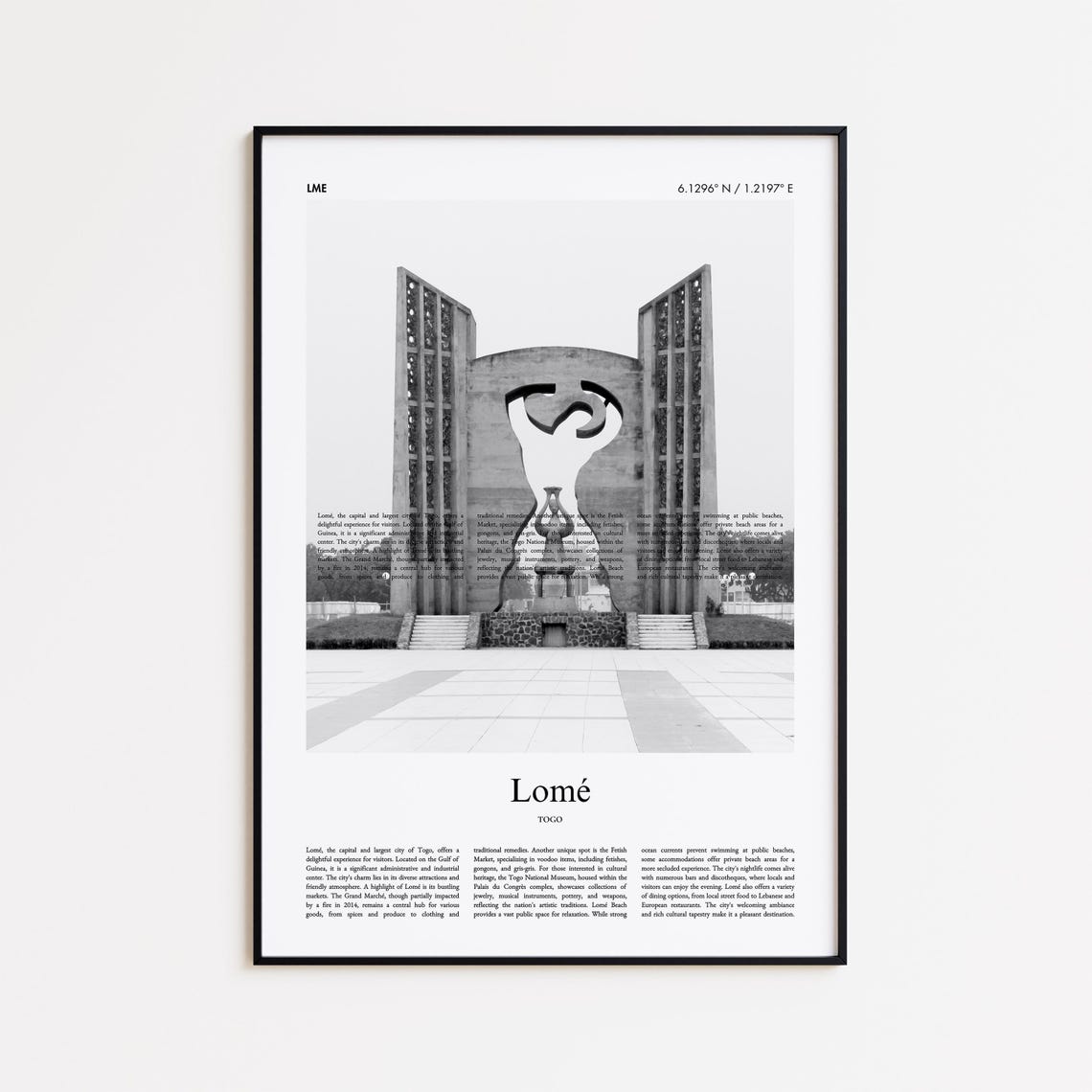 Lome Togo Independence Monument Black And White Travel Photo Poster