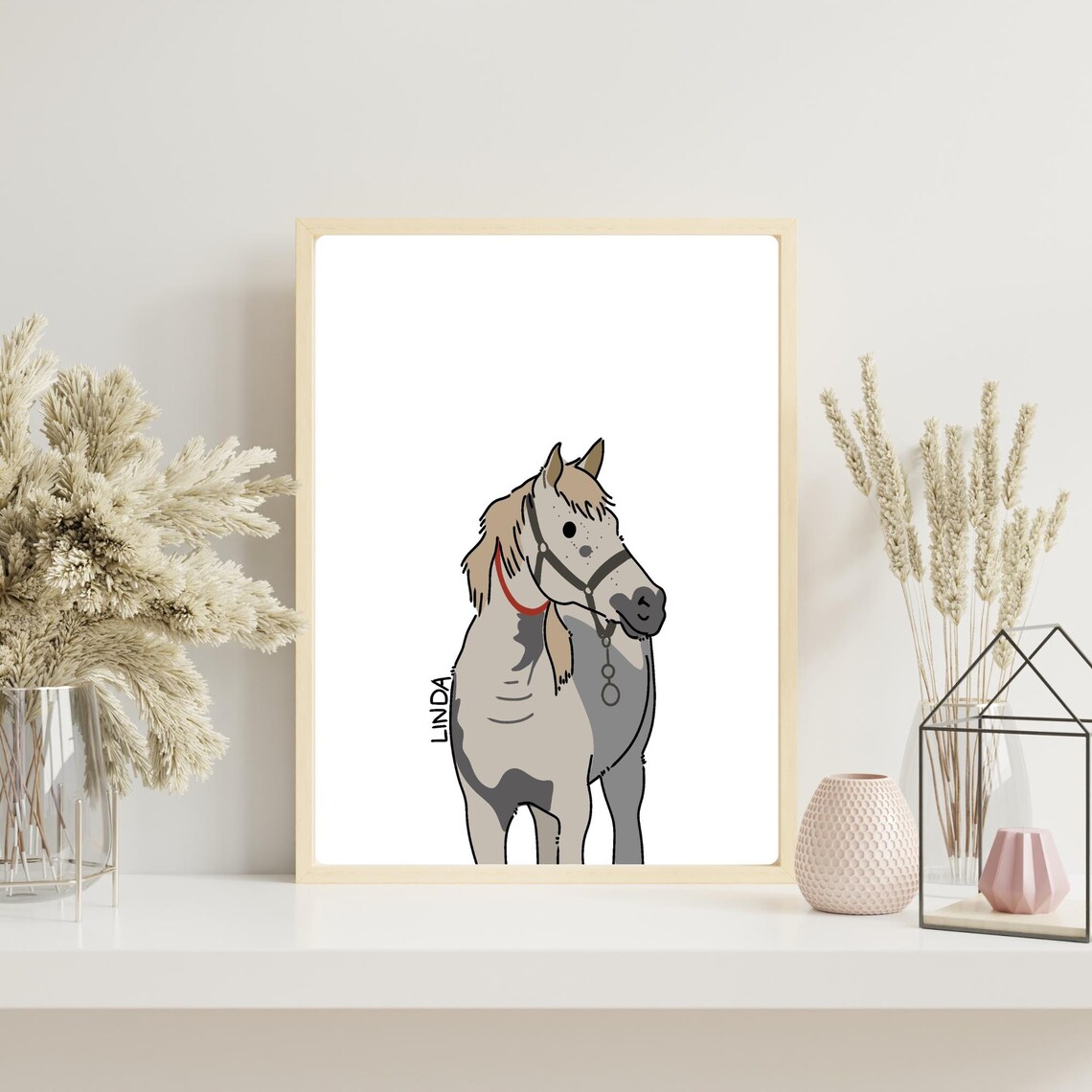 Linda the Gray Horse Cute Nursery Bedroom Kids Animal Wall Art
