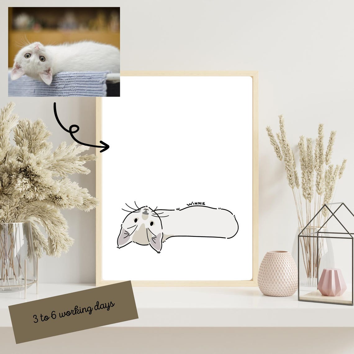 Willow Cartoon Cat Minimalist Tabby Stretching Cute Kitty Art Poster - Image 3