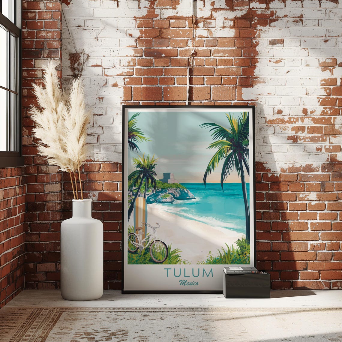 Tulum Mexico Beach Paradise Ruins Palm Trees Bicycle Surf Poster - Image 2