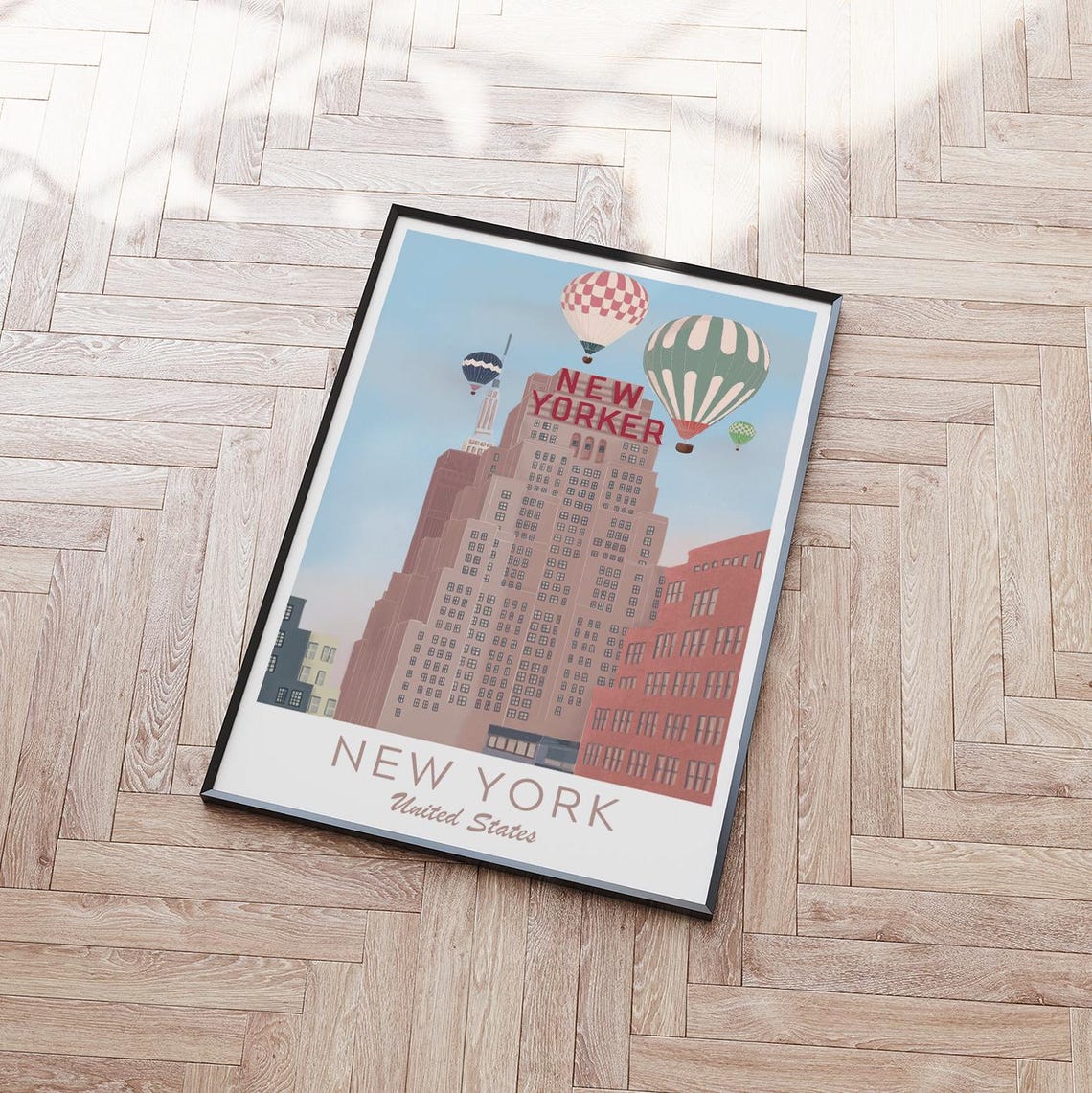 New York Illustration New York Travel Art Hot Air Balloons Wall Art Ny Travel Print Vintage Travel Poster New York Travel Poster - Image 2